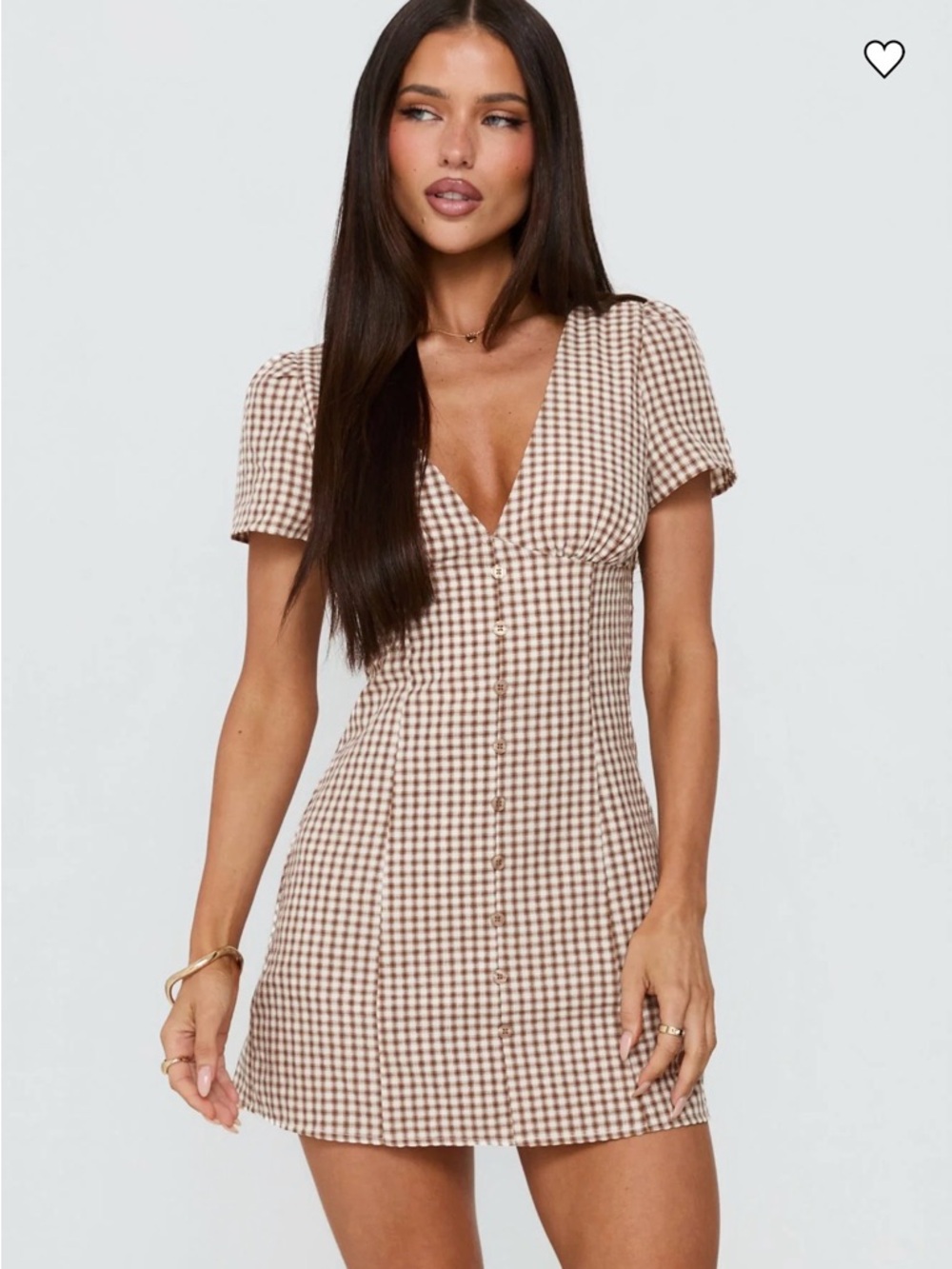 Princess Polly brown check “Loveliness Playsuit”